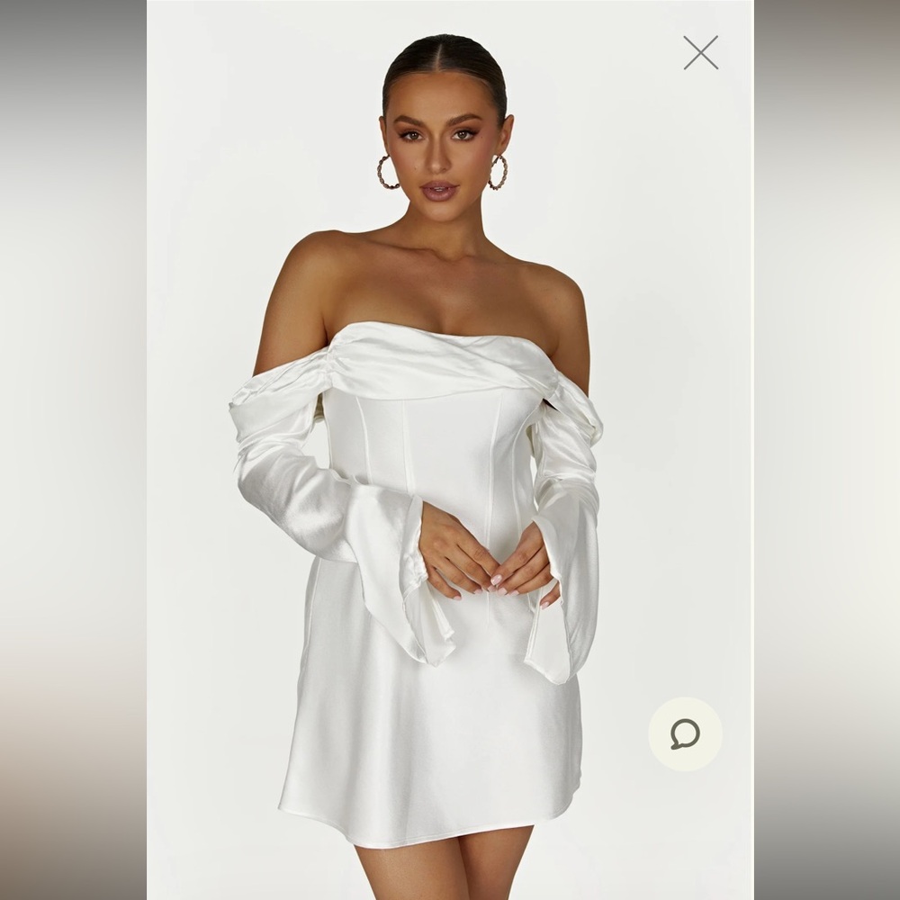 Giselle Off Shoulder Satin Mini Dress - White